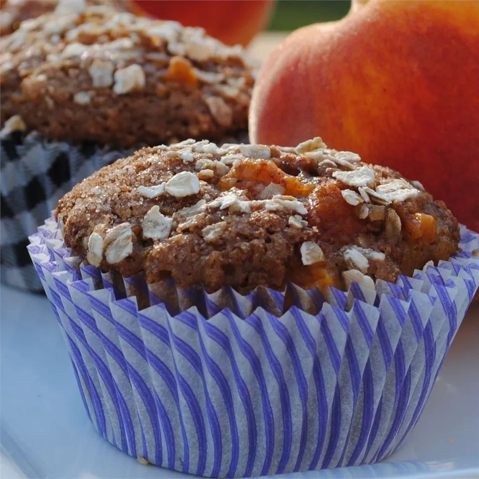 Spiced Peach Oatmeal Muffins