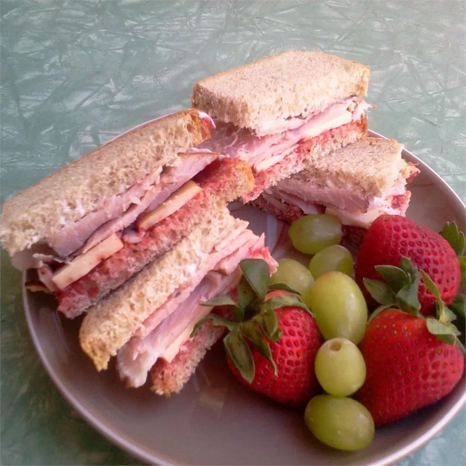 Mini Ham, Swiss, Rye Sandwiches with Cranberry Onion Relish