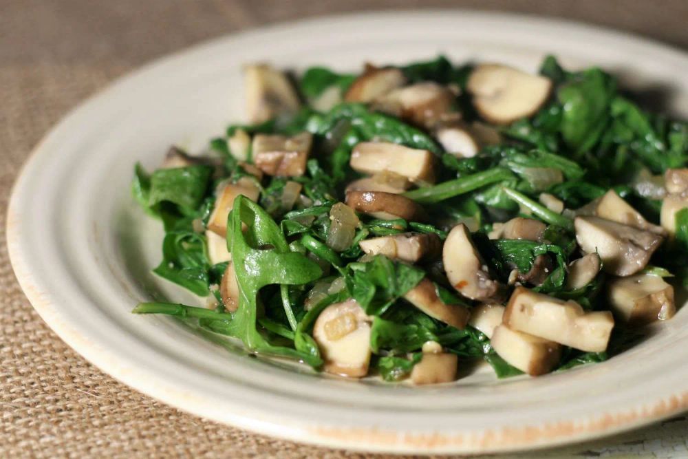 Wilted Arugula and Portobello Mushrooms