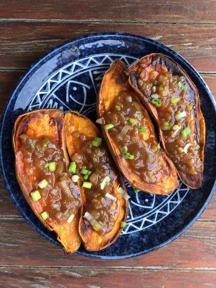 Roasted Sweet Potatoes with Sweet Miso-Scallion Butter