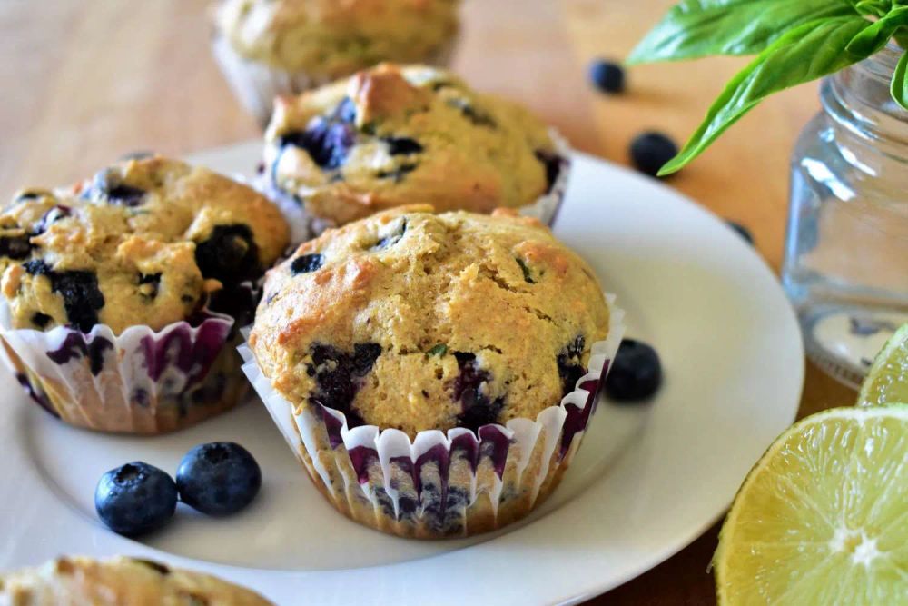 Blueberry, Lime, and Basil Muffins