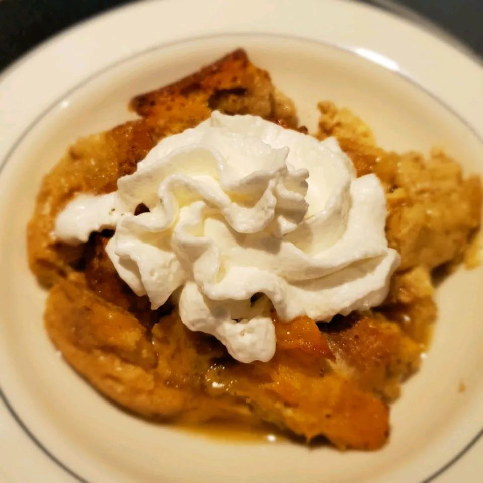 Peachy Bread Pudding with Caramel Sauce