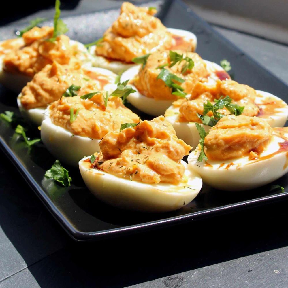 Harissa Deviled Eggs