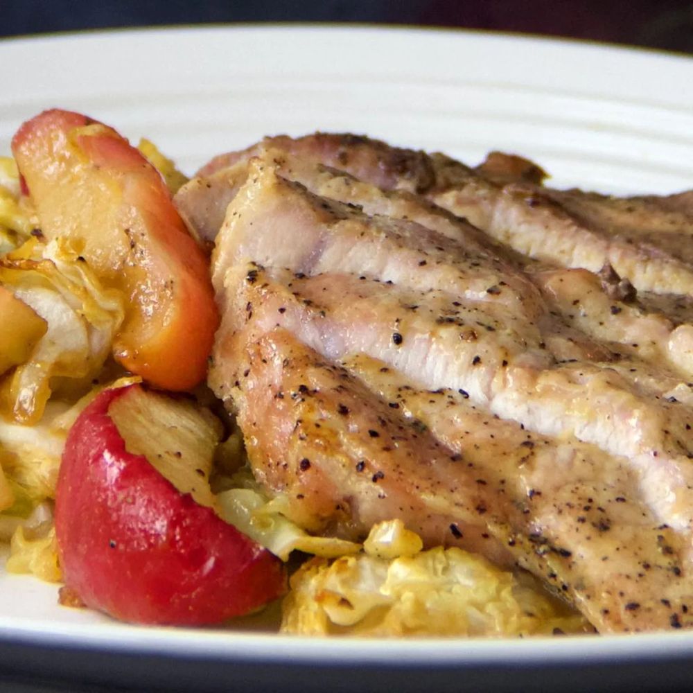 Sheet-Pan Pork Chops, Apple, & Cabbage Dinner