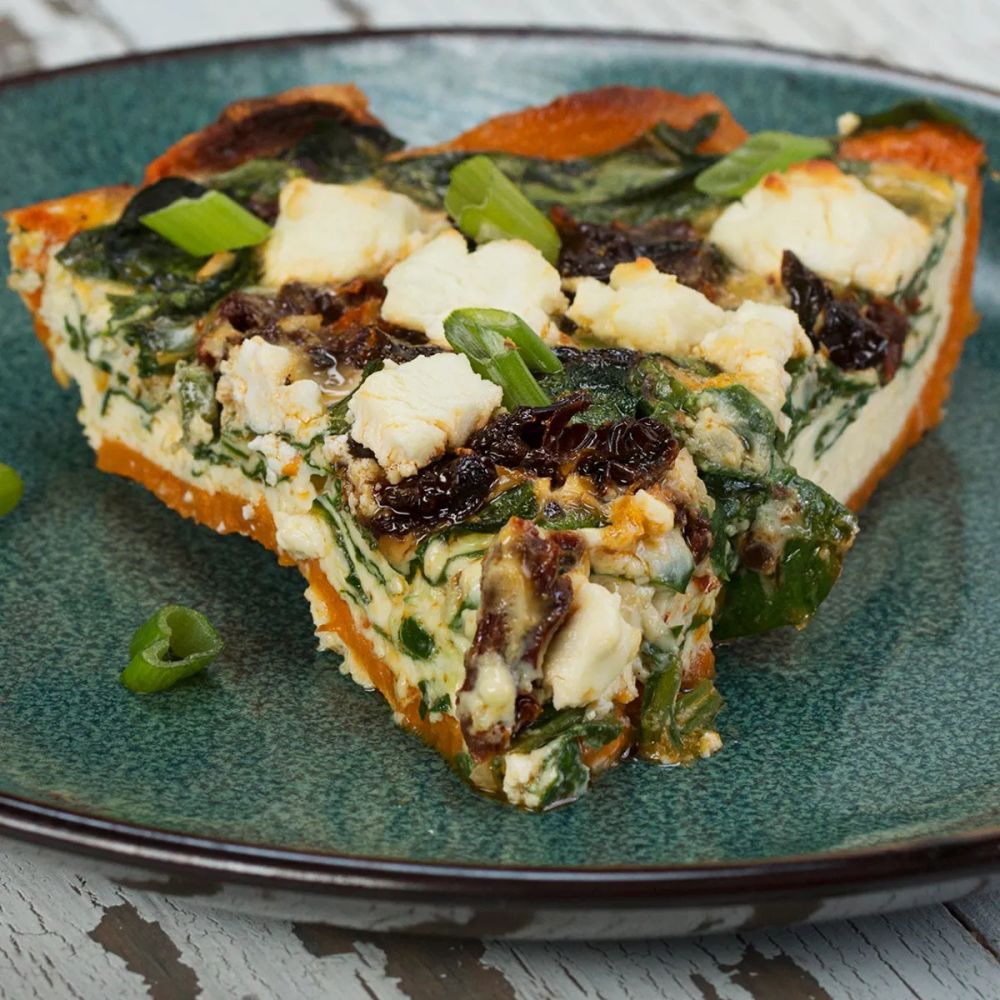 Spinach & Sun-Dried Tomato Sweet Potato-Crusted Quiche