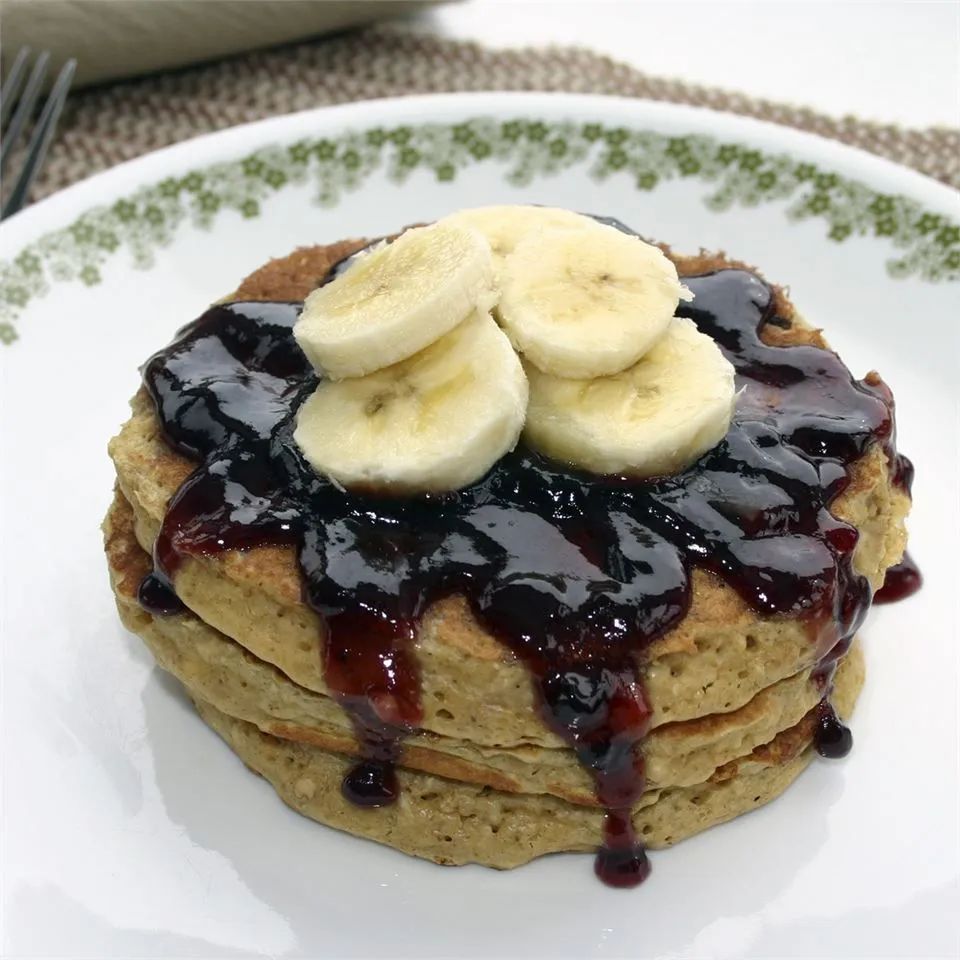 Peanut Butter and Jelly Oatmeal Pancakes