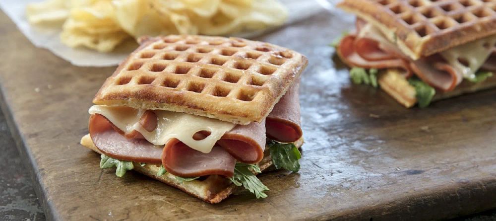 Grilled Ham and Cheese Waffle Sandwiches