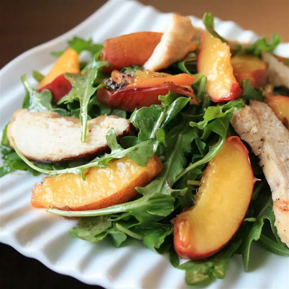 Grilled Chicken, Peach, and Arugula Salad