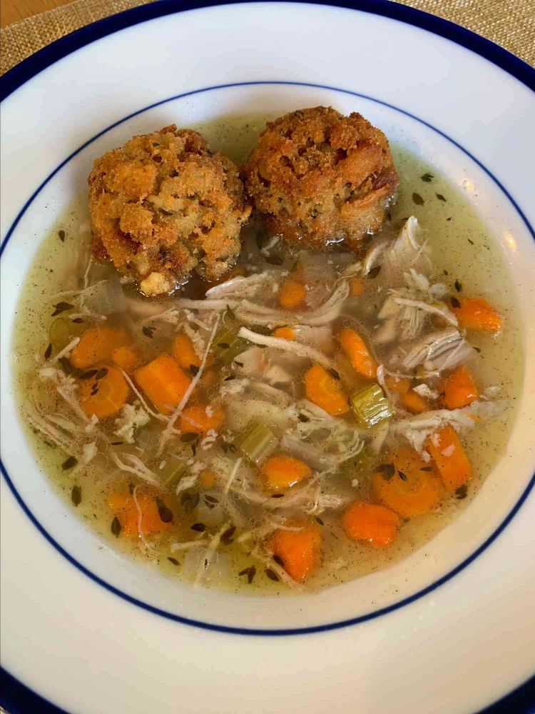 Delicious Turkey Soup with Deep-Fried Stuffing Balls