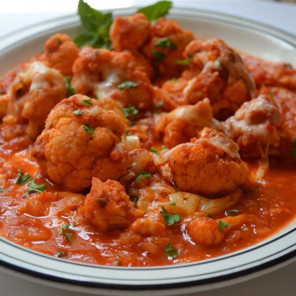 Broiled Cauliflower with Four Cheese Tomato Sauce