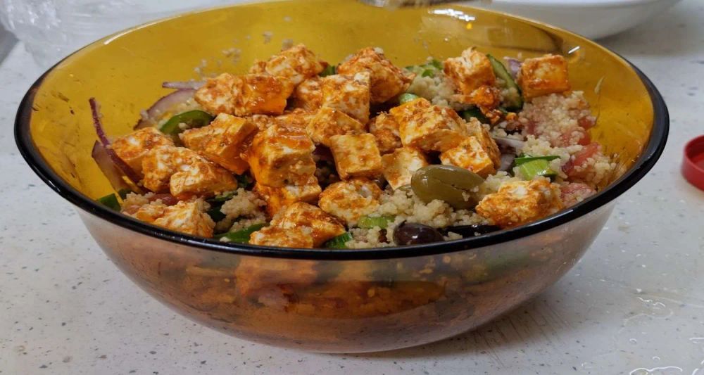 Greek Salad with Couscous and Spicy Feta Cheese