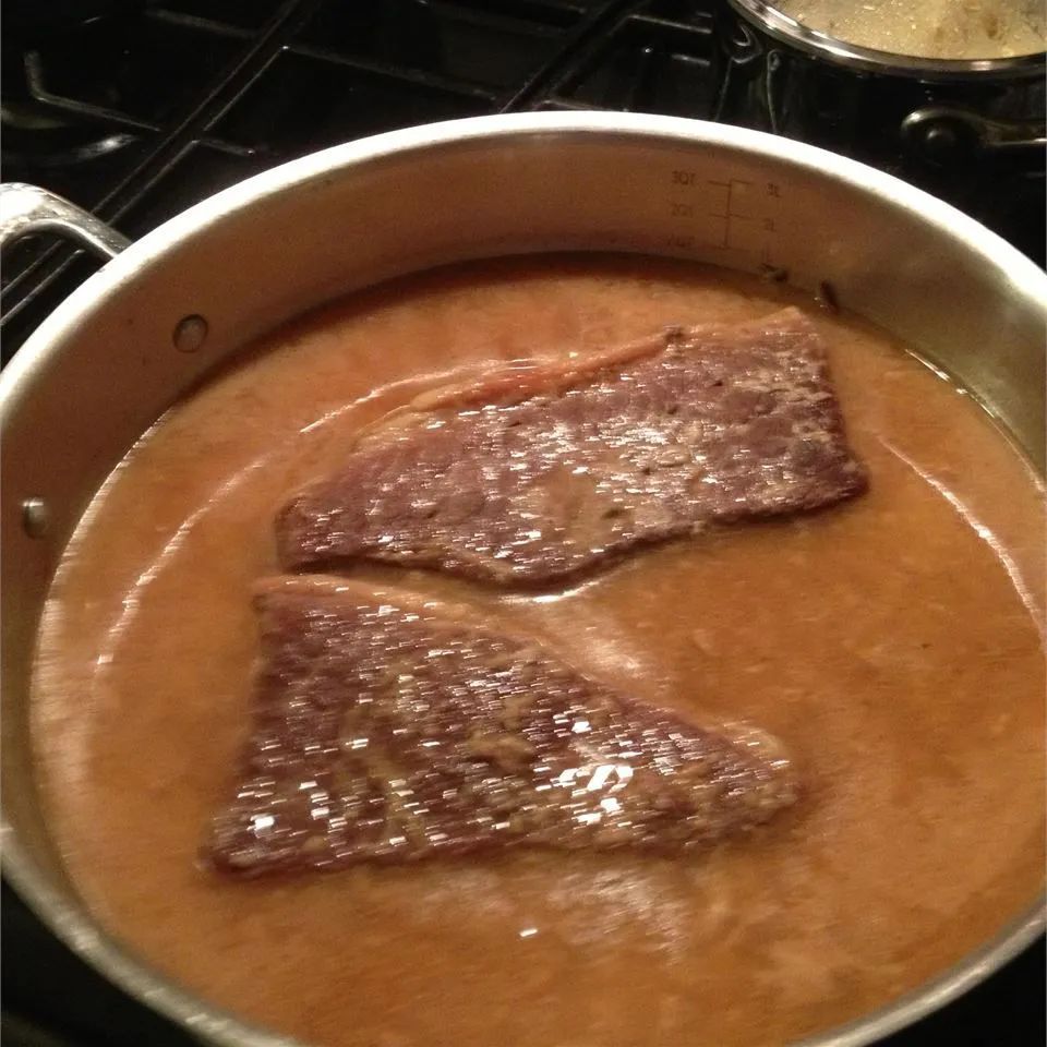 Braised Flank Steak with Lemon and Garlic