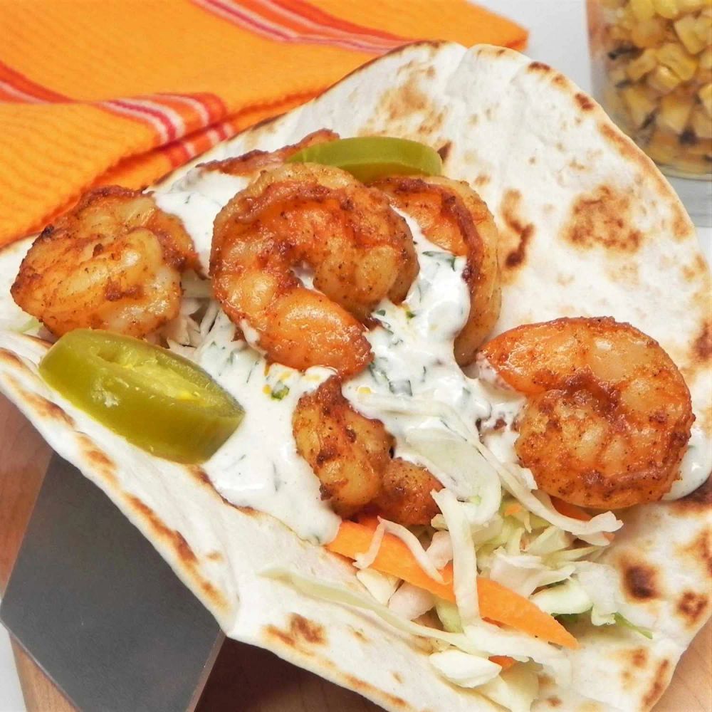 Air Fryer Shrimp Tacos with Creamy Cilantro Sauce