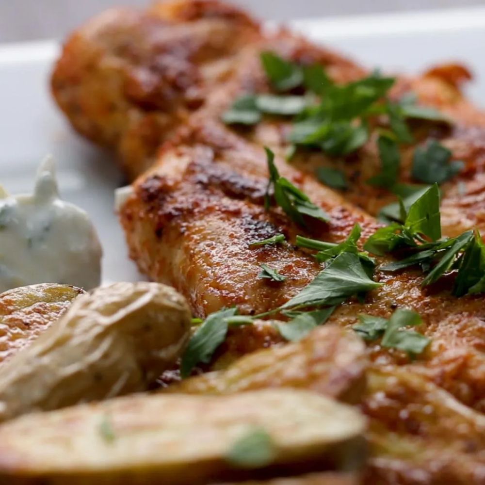 Paprika-Spiced Chicken With Lemon Yogurt And Crispy Potatoes