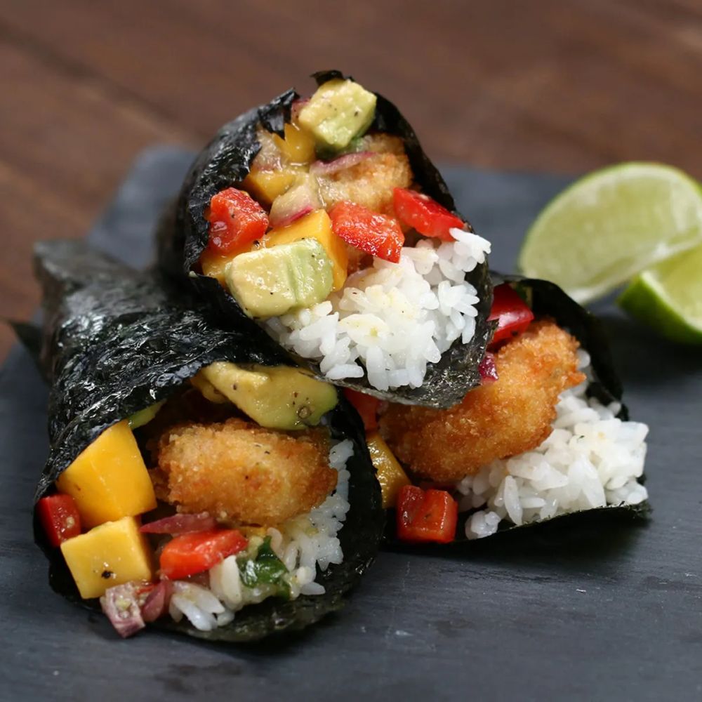 Fried Shrimp and Mango Salsa Hand Rolls