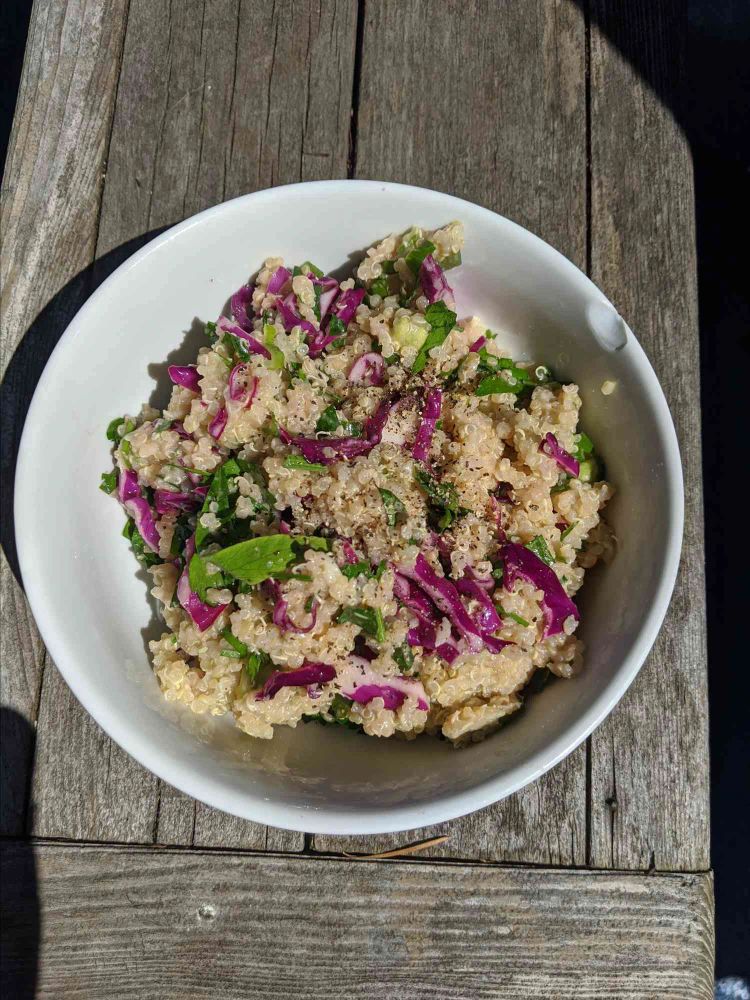 Lemon-Tahini Quinoa with Raw Chickpeas