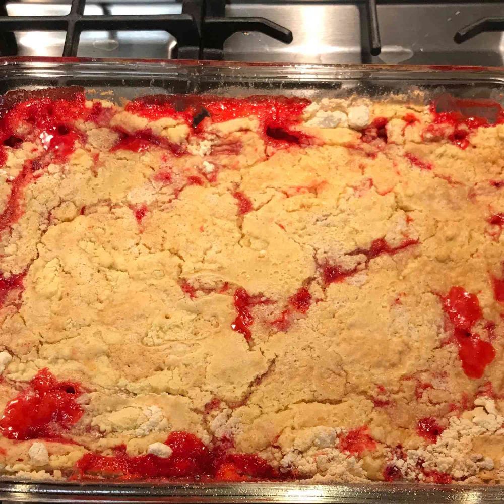 Rhubarb and Strawberry Dump Cake