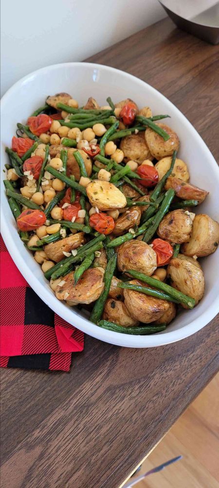 Vegan Green Bean, Tomato, and Basil Sheet Pan Dinner