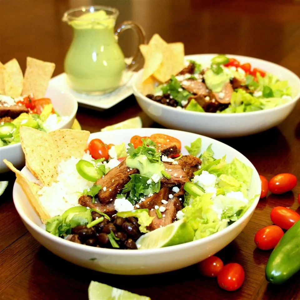 Tex-Mex Beef Bowl with Avocado Cilantro Dressing