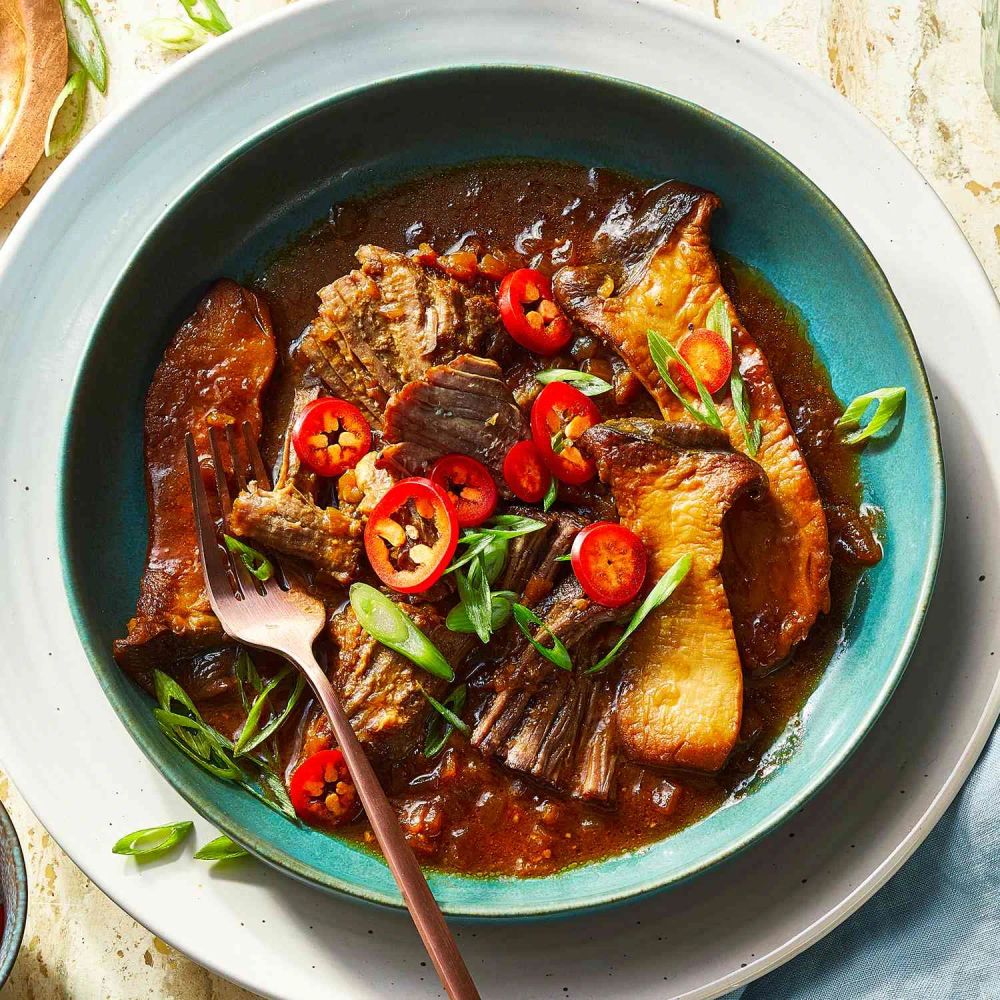 Miso-Braised Beef with King Mushrooms