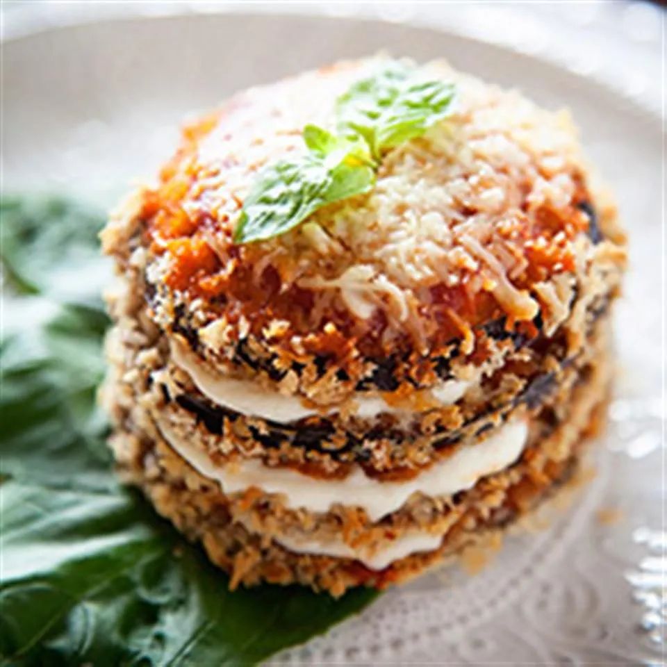 Crispy Eggplant Parmesan Stacks