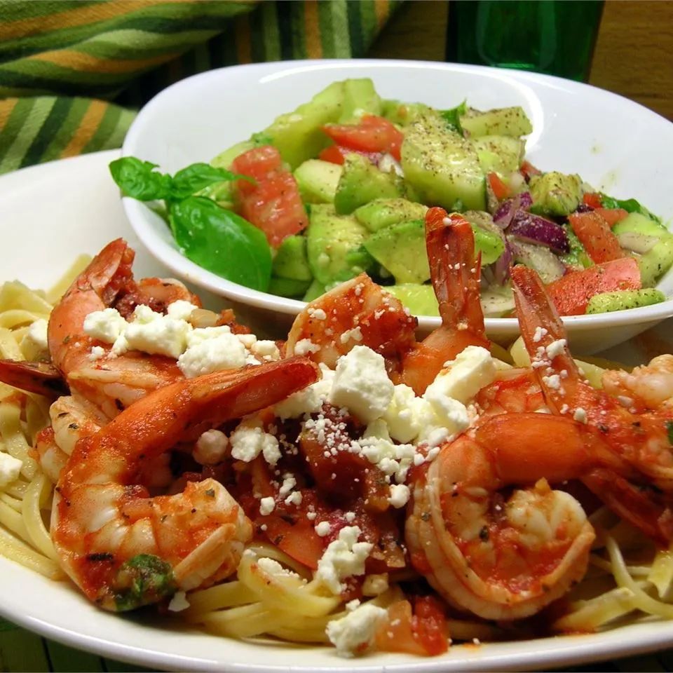 Roasted Tomato Pasta with Feta and Shrimp