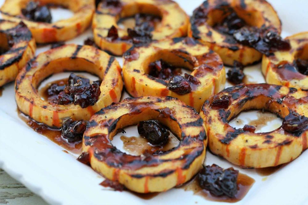 Grilled Delicata Squash with Warm Cranberry Dressing