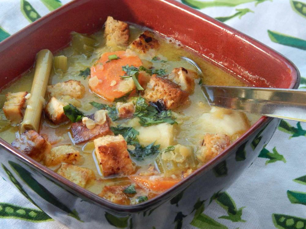 Vegetable Tofu Soup with Lemongrass and Coconut Milk