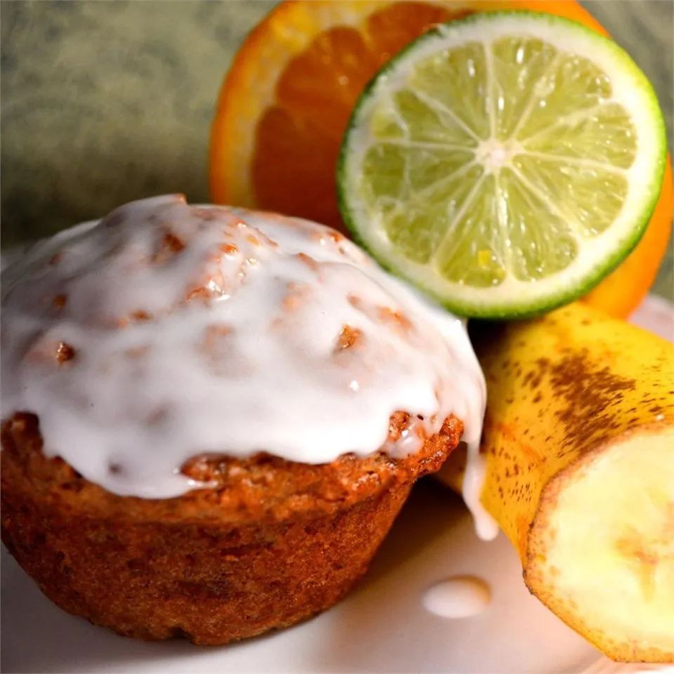 Banana Mango Muffins with Lime Glaze