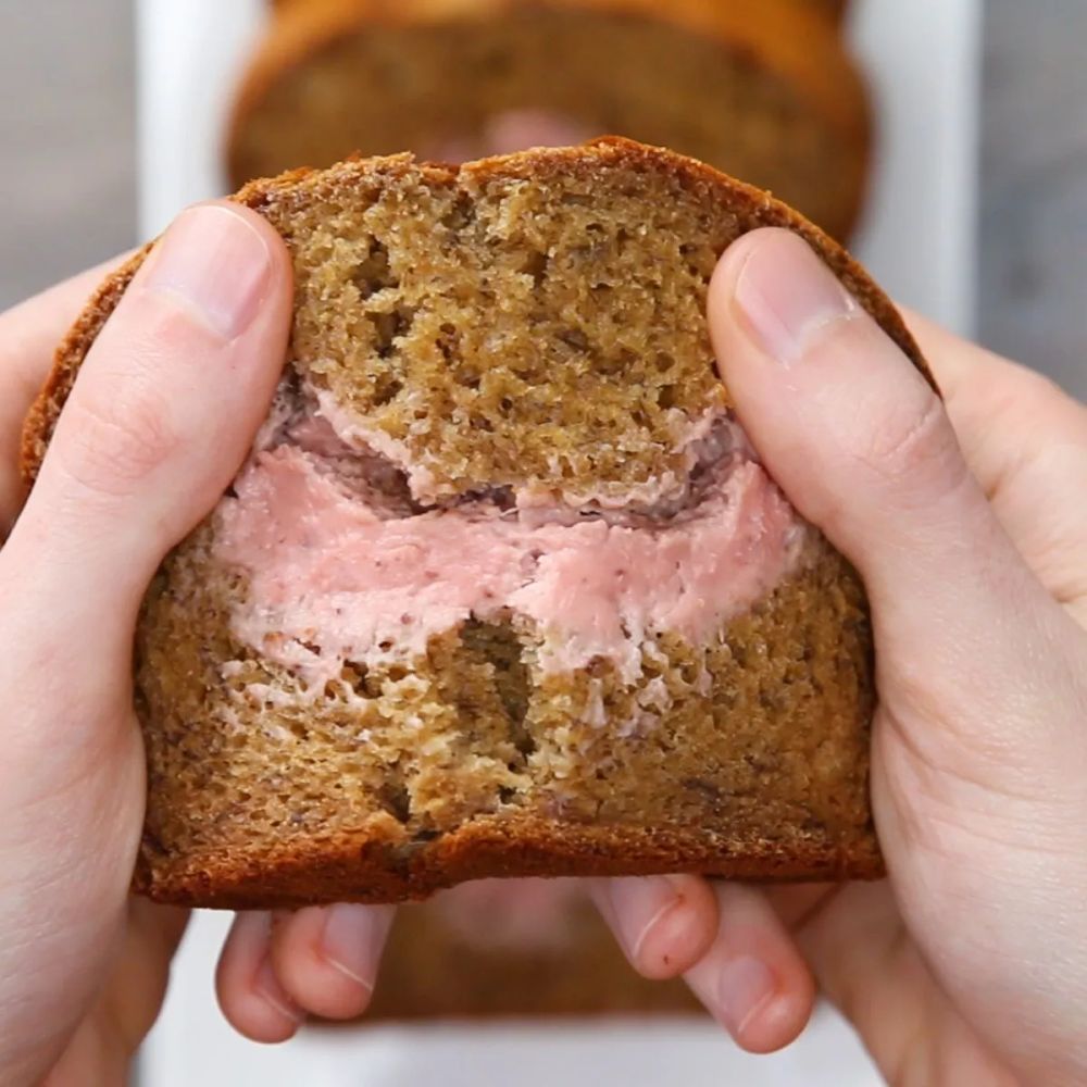 Strawberry Cream Cheese-filled Banana Bread