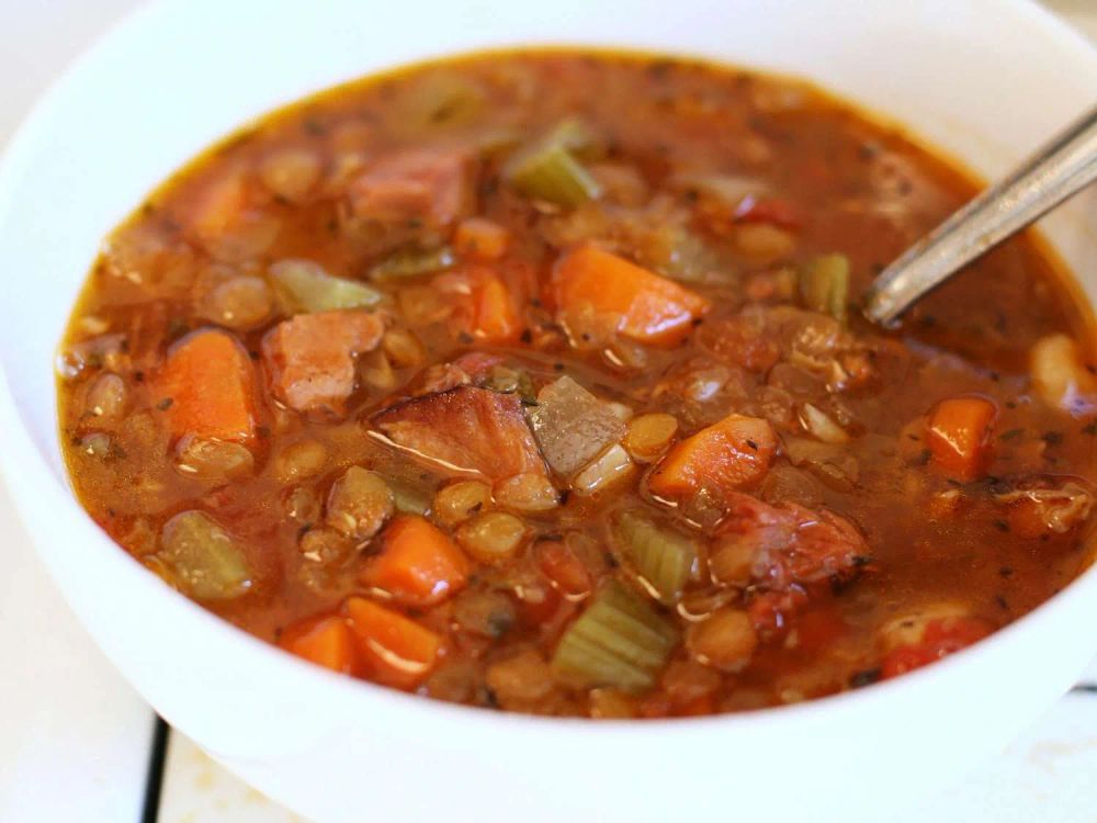 Slow Cooker Lentil and Ham Soup