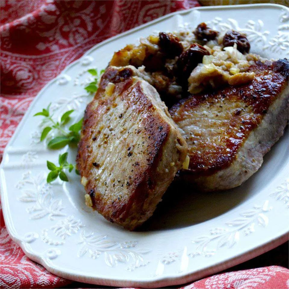 Pork Loin Chops with Cherry-Apple Stuffing