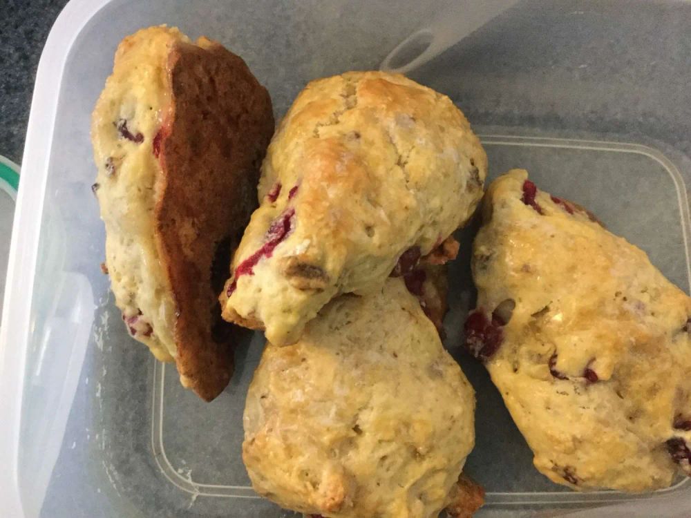 Lemony Cranberry Hazelnut Scones with Lemon Glaze