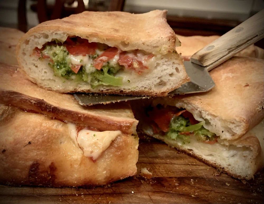 Broccoli, Pepperoni and Three Cheese Calzones