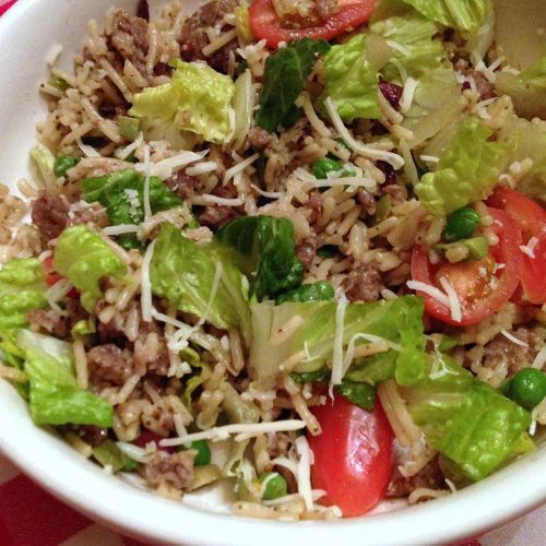 Warm Italian Rice Salad with Sausage and Romaine