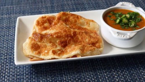 Malaysian Flatbread (Roti Canai) with Curried Lentil Dip