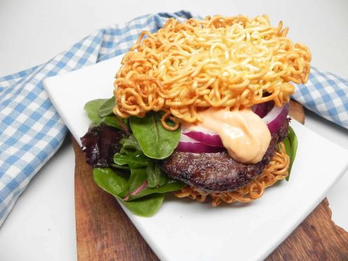 Air Fryer Ramen Bun Burger for One