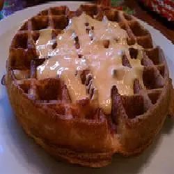 Cornmeal Bacon Waffles with Cheese Sauce