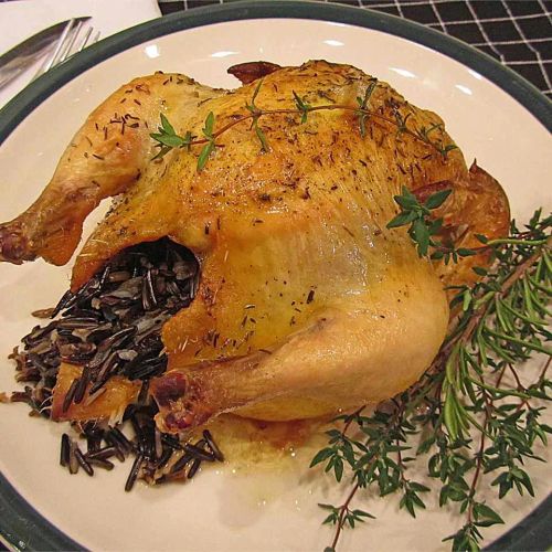 Game Hen Stuffed with Wild Rice and Mushrooms