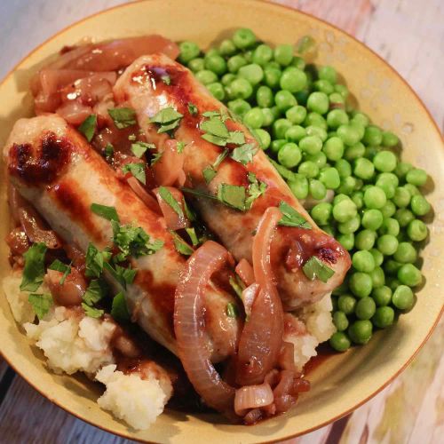 True Bangers and Mash with Onion Gravy