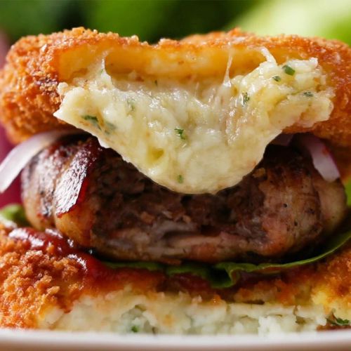 Mashed Potato Bun Bacon Burger