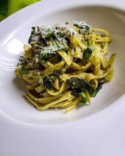 Sunflower-Basil Pesto Tagliatelle for Two