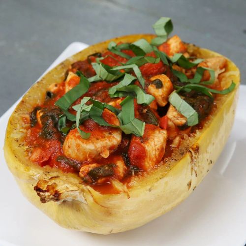 Chicken & Tomato–Stuffed Spaghetti Squash