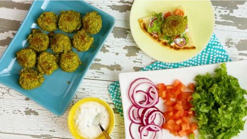 Easy Baked Falafel with Cucumber-Yogurt Sauce