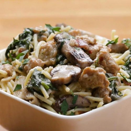 Mushroom, Spinach & Sausage Spaghetti