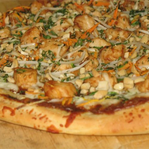 Thai Chicken Pizza with Carrots and Cilantro