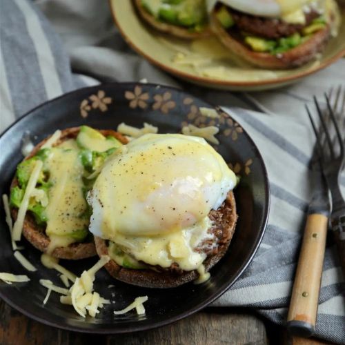 Sausage Avocado Benedict with White Cheddar Hollandaise