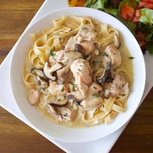 Chicken and Wild Mushrooms with White Wine and Cream