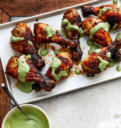 Air-Fried Peruvian Chicken Drumsticks with Green Crema