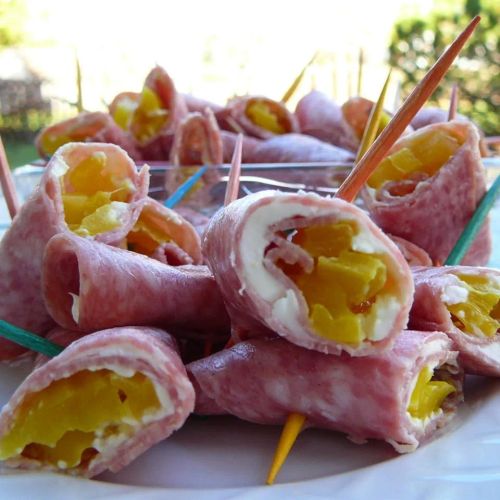 Salami, Cream Cheese, and Pepperoncini Roll-Ups